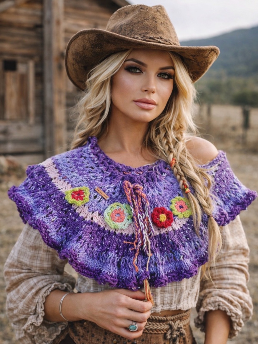 Hand Knits 2 Live Cotton Circular Shawl Flower Designer Boho Feminine Romantic